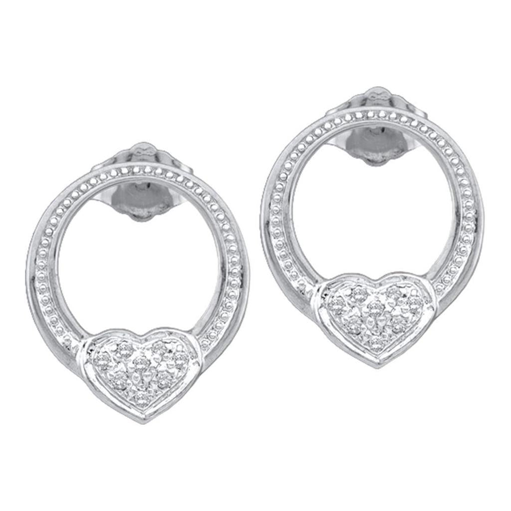 14k White Gold Round Diamond Heart Earrings 1/12 Cttw