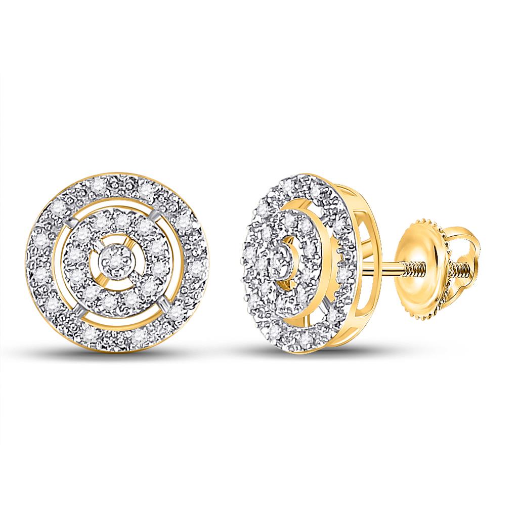 10k Yellow Gold Round Diamond Circle Stud Earrings 1/20 Cttw