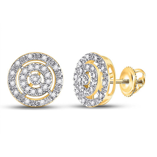 10k Yellow Gold Round Diamond Circle Stud Earrings 1/20 Cttw