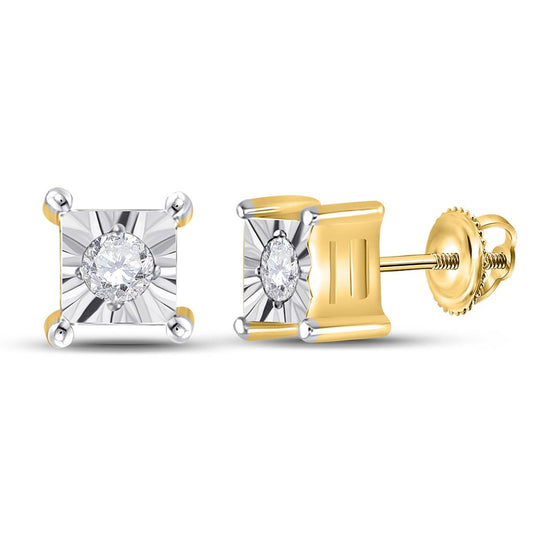10k Yellow Gold Round Diamond Solitaire Earrings 1/20 Cttw