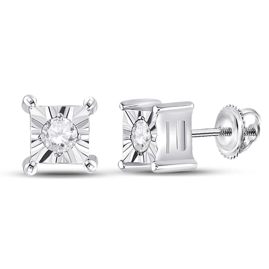 14k White Gold Round Diamond Solitaire Earrings 1/20 Cttw