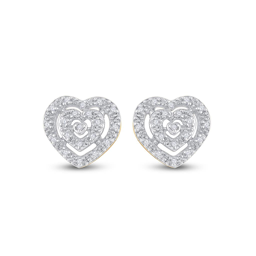 10k Yellow Gold Round Diamond Heart Earrings 1/12 Cttw