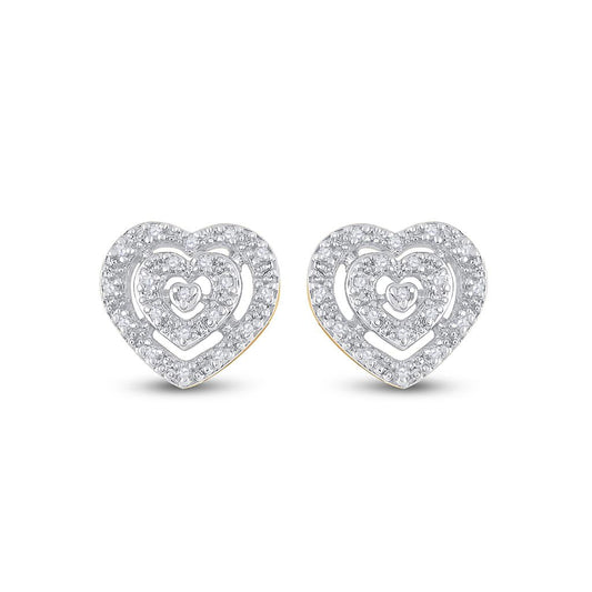 10k Yellow Gold Round Diamond Heart Earrings 1/12 Cttw