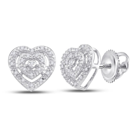 14k White Gold Round Diamond Heart Earrings 1/12 Cttw