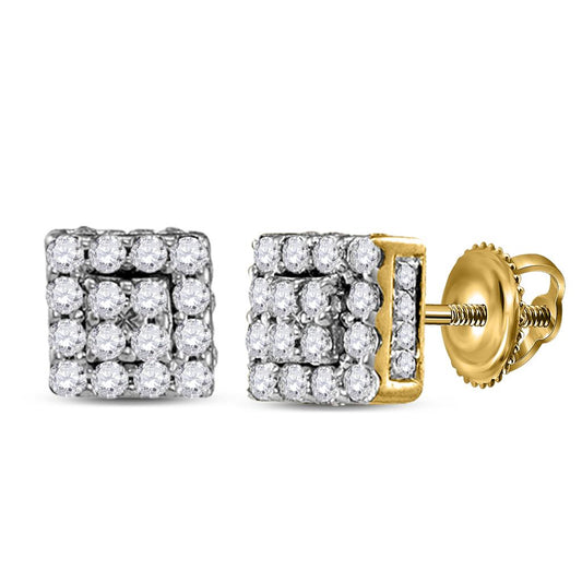 10k Yellow Gold Round Diamond Square Cluster Earrings 1/3 Cttw