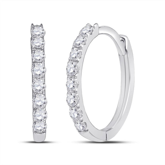 14k White Gold Round Diamond Hoop Earrings 1/3 Cttw