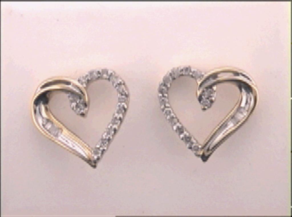 10k Yellow Gold Round Diamond Heart Earrings 1/6 Cttw