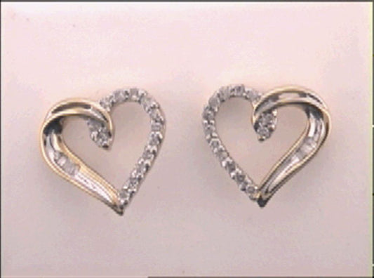 10k Yellow Gold Round Diamond Heart Earrings 1/6 Cttw