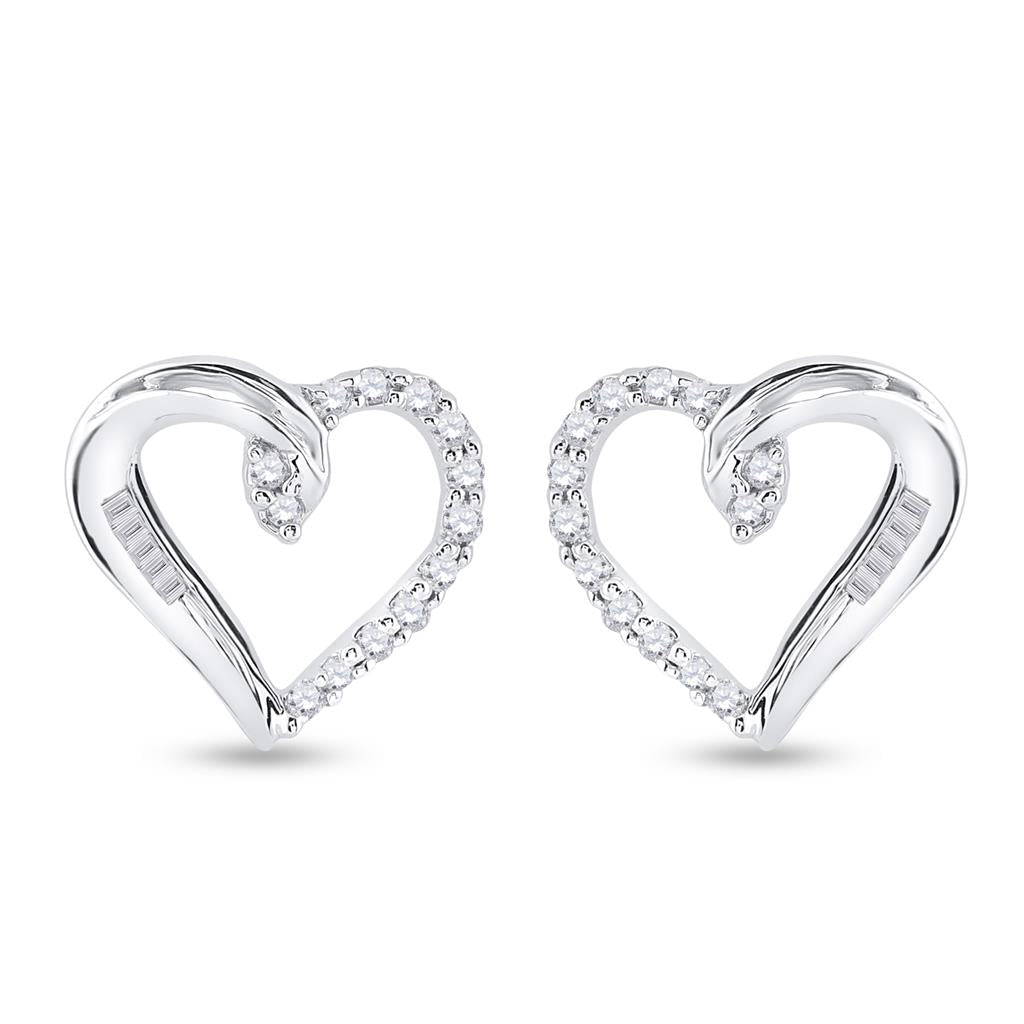 14k White Gold Round Diamond Heart Earrings 1/6 Cttw