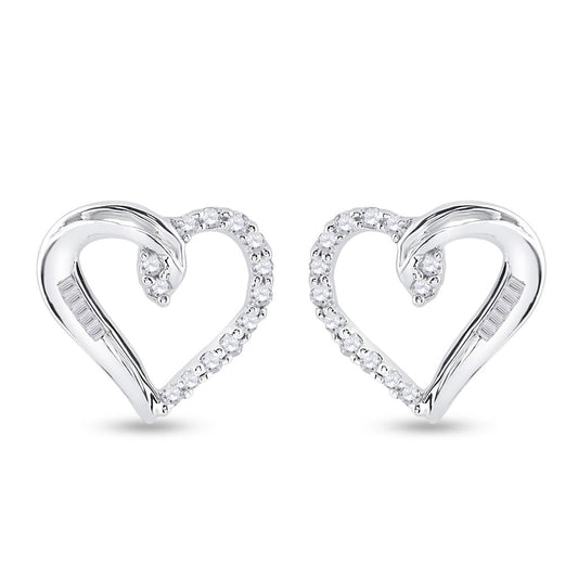 14k White Gold Round Diamond Heart Earrings 1/6 Cttw