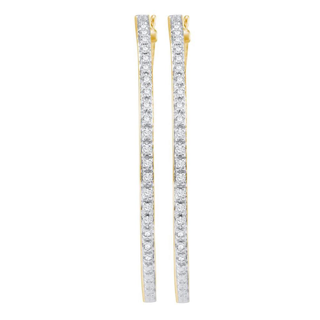 10k Yellow Gold Round Diamond Slender Single Row Hoop Earrings 1 Cttw