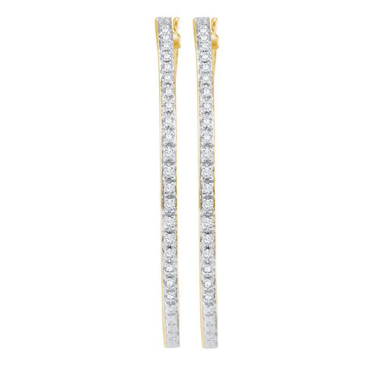 10k Yellow Gold Round Diamond Slender Single Row Hoop Earrings 1 Cttw