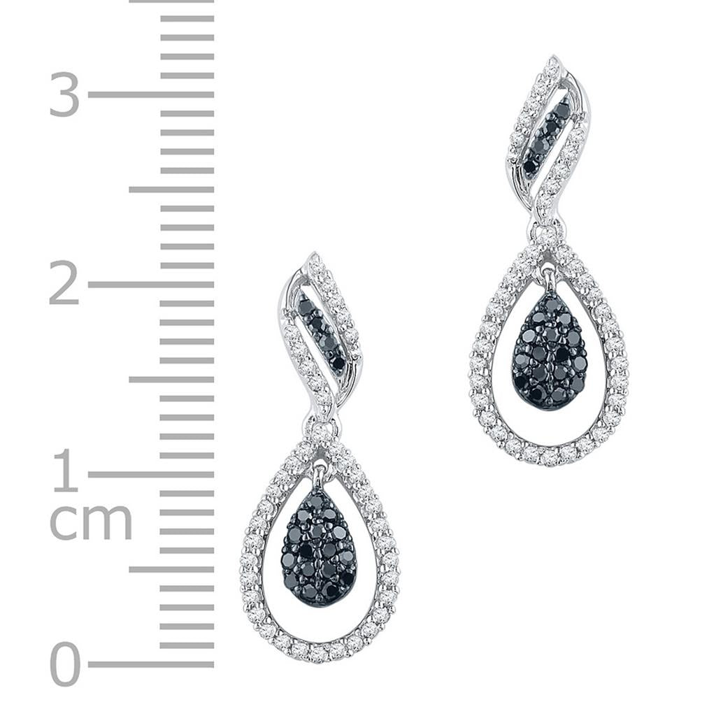 14k White Gold Round Black Diamond Dangle Earrings 1/2 Cttw