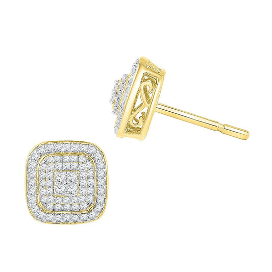 10k Yellow Gold Diamond Frame Square Earrings 5/8 Cttw