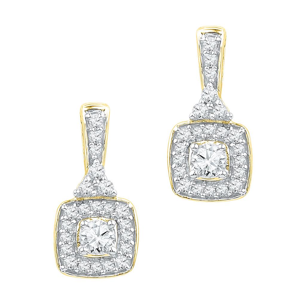 10k Yellow Gold Round Diamond Dangle Earrings 3/8 Cttw