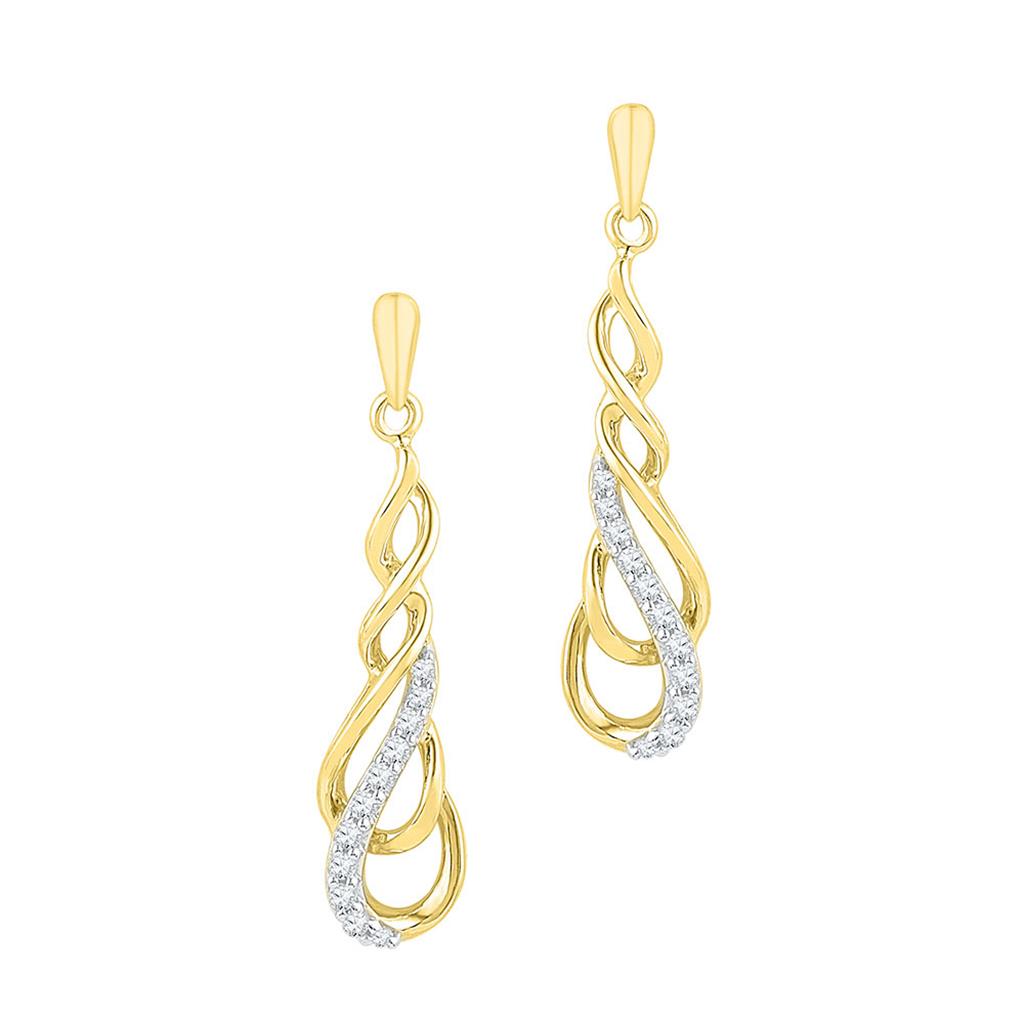 10k Yellow Gold Round Diamond Dangle Earrings 1/5 Cttw