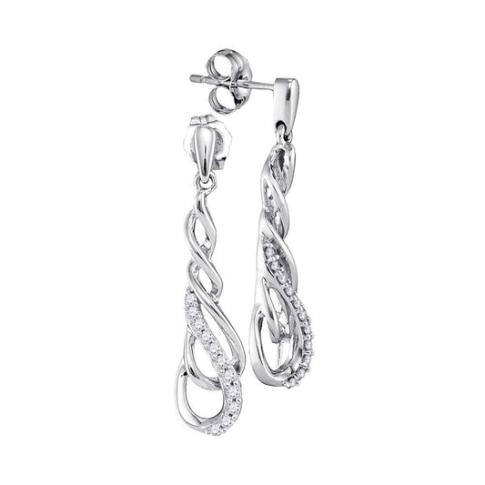 14k White Gold Round Diamond Dangle Earrings 1/5 Cttw