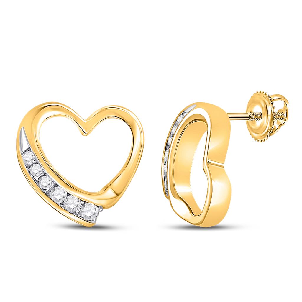 10k Yellow Gold Round Diamond Heart Earrings 1/10 Cttw