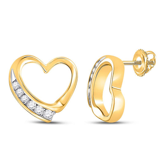10k Yellow Gold Round Diamond Heart Earrings 1/10 Cttw