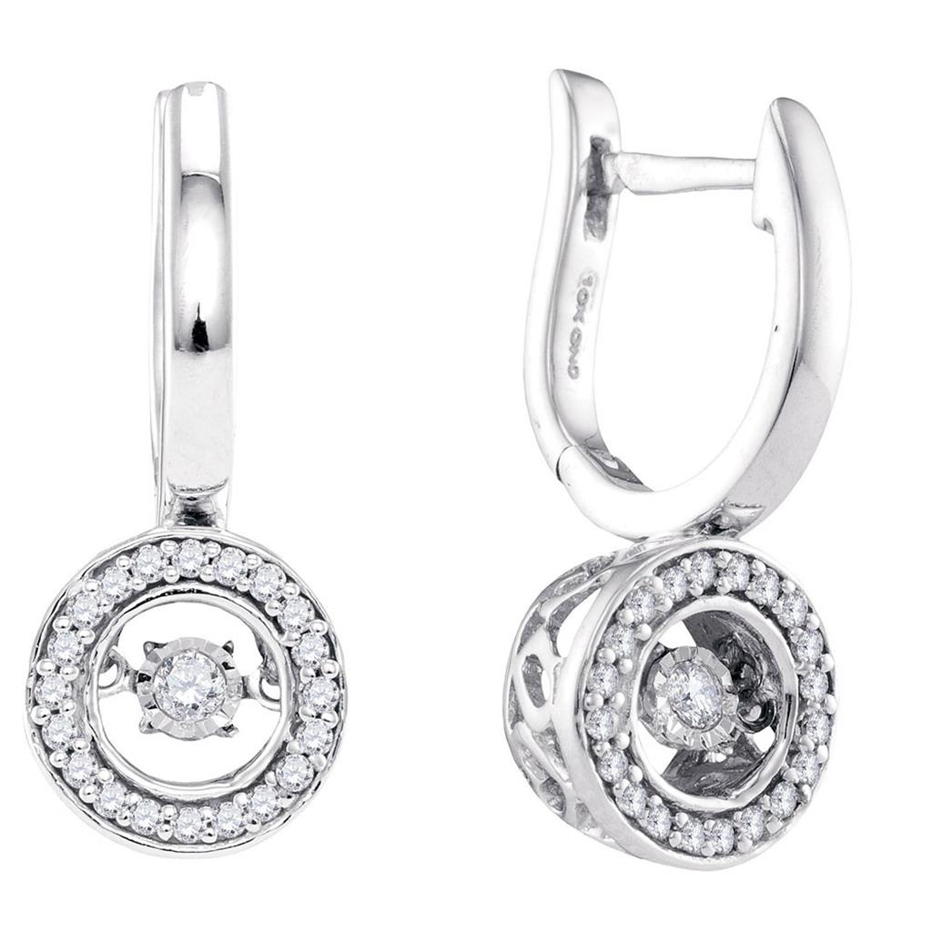 14k White Gold Round Diamond Moving Twinkle Dangle Earrings 1/3 Cttw