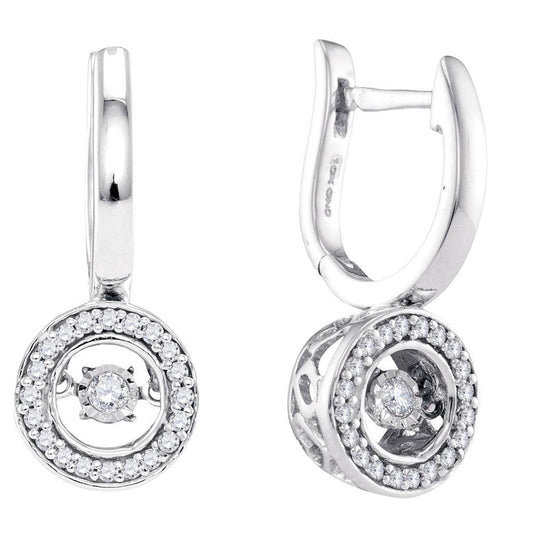 14k White Gold Round Diamond Moving Twinkle Dangle Earrings 1/3 Cttw