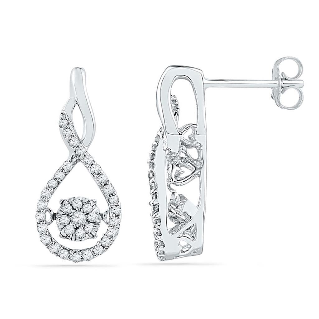 14k White Gold Round Diamond Moving Cluster Earrings 1/3 Cttw