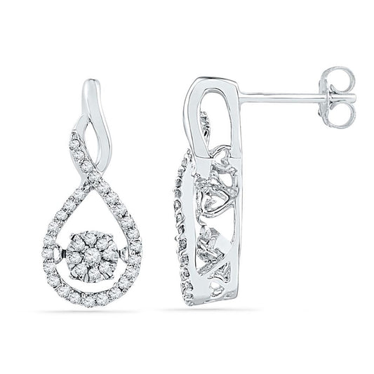 14k White Gold Round Diamond Moving Cluster Earrings 1/3 Cttw