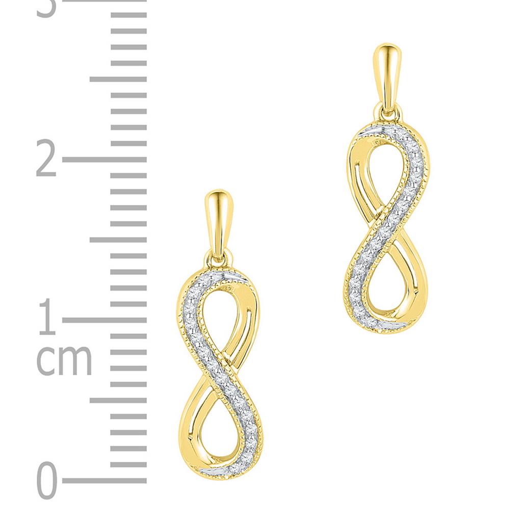 10k Yellow Gold Round Diamond Infinity Dangle Earrings 1/10 Cttw