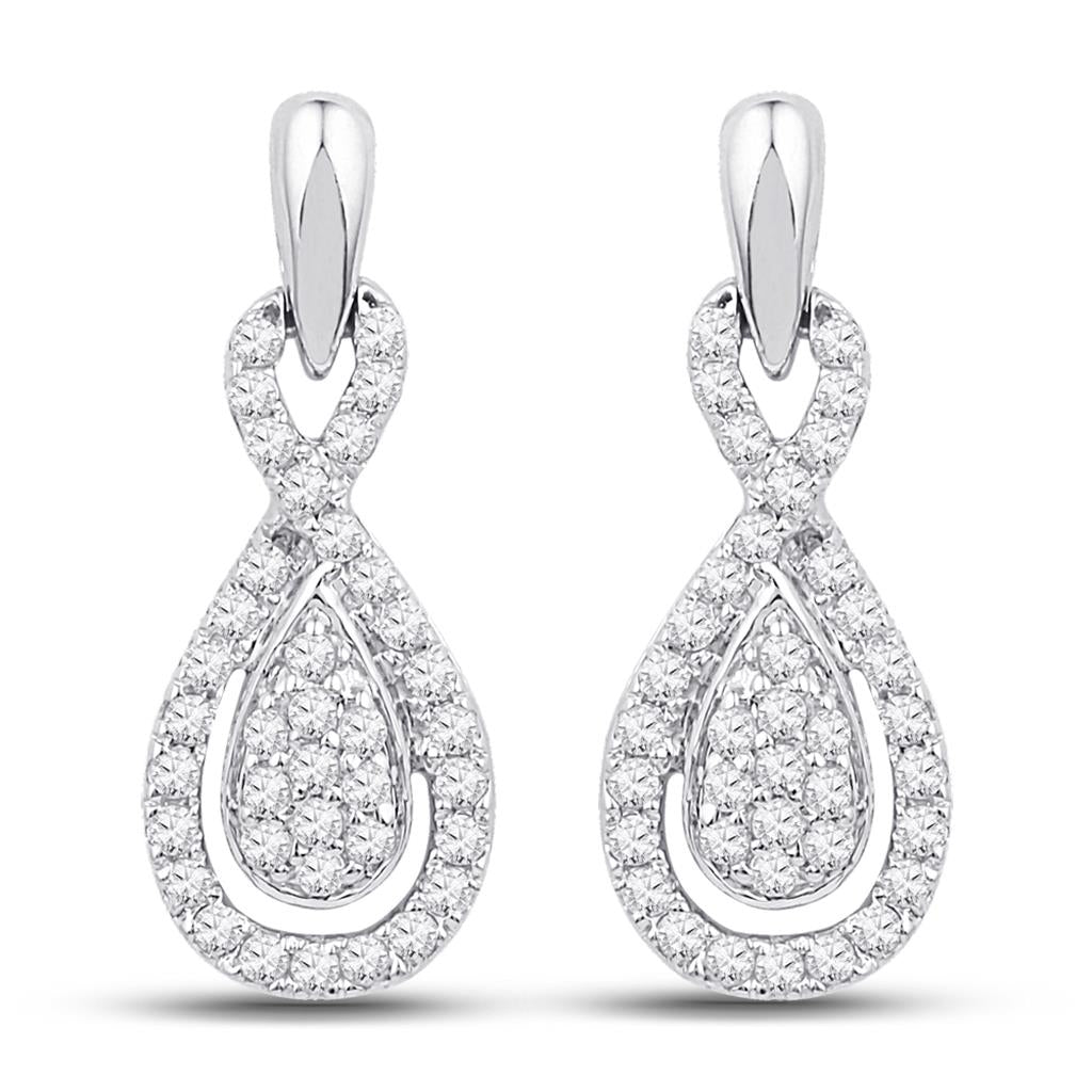 14k White Gold Diamond Oval-shape Dangle Earrings 1/3 Cttw