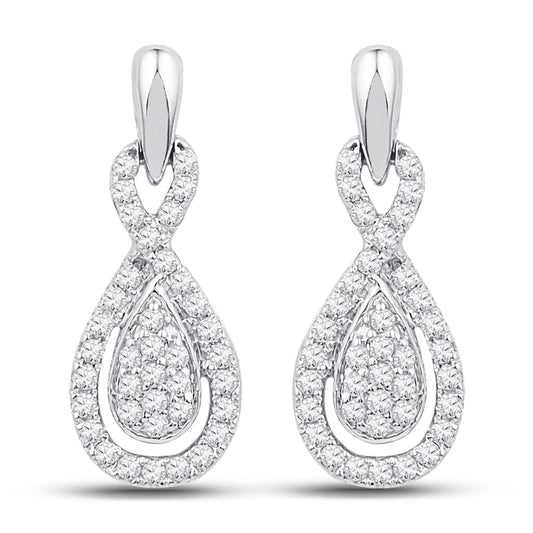 14k White Gold Diamond Oval-shape Dangle Earrings 1/3 Cttw