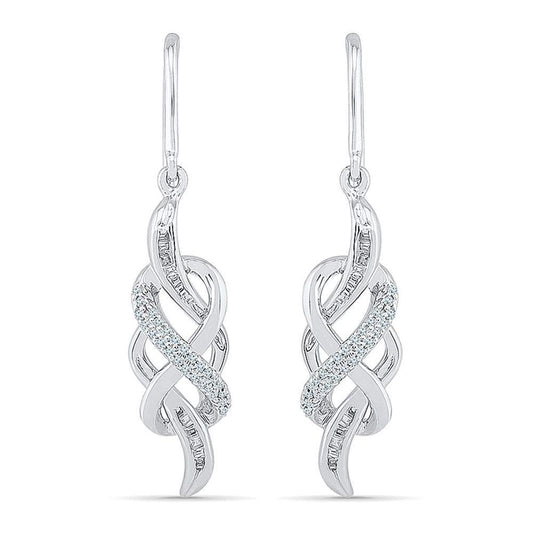 14k White Gold Round Diamond Woven Infinity Dangle Earrings 1/3 Cttw