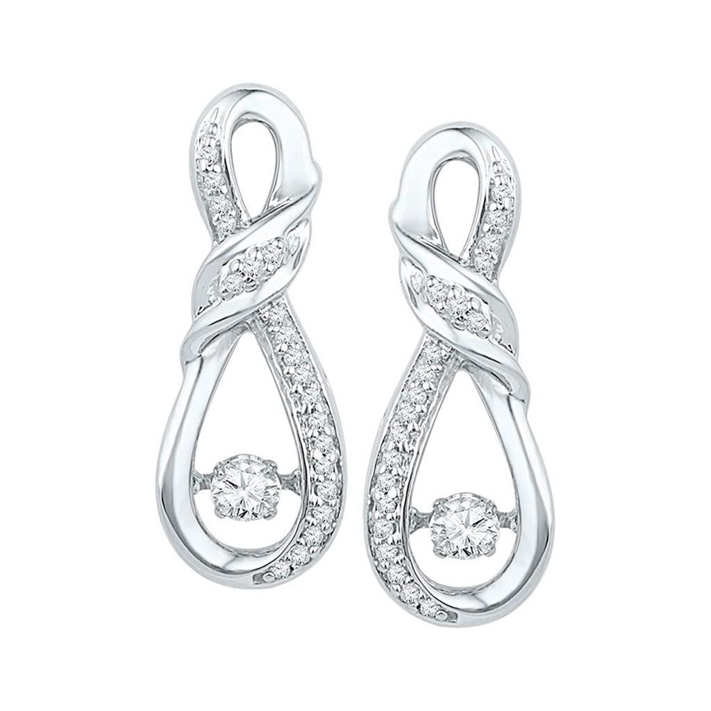 14k White Gold Round Diamond Moving Twinkle Fashion Earrings 1/3 Cttw