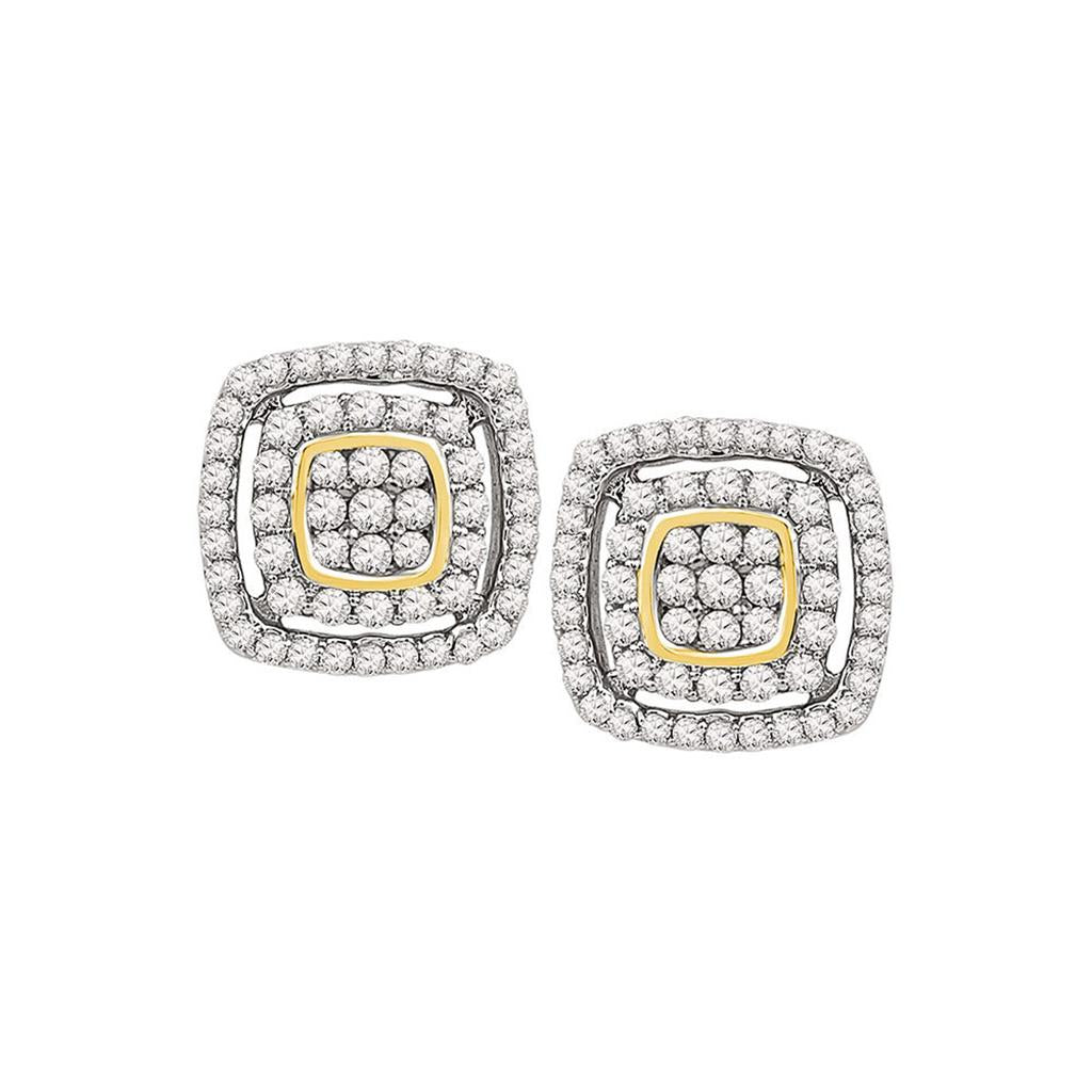 10k Yellow Gold Round Diamond Square Cluster Earrings 1/2 Cttw