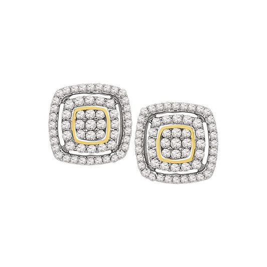 10k Yellow Gold Round Diamond Square Cluster Earrings 1/2 Cttw