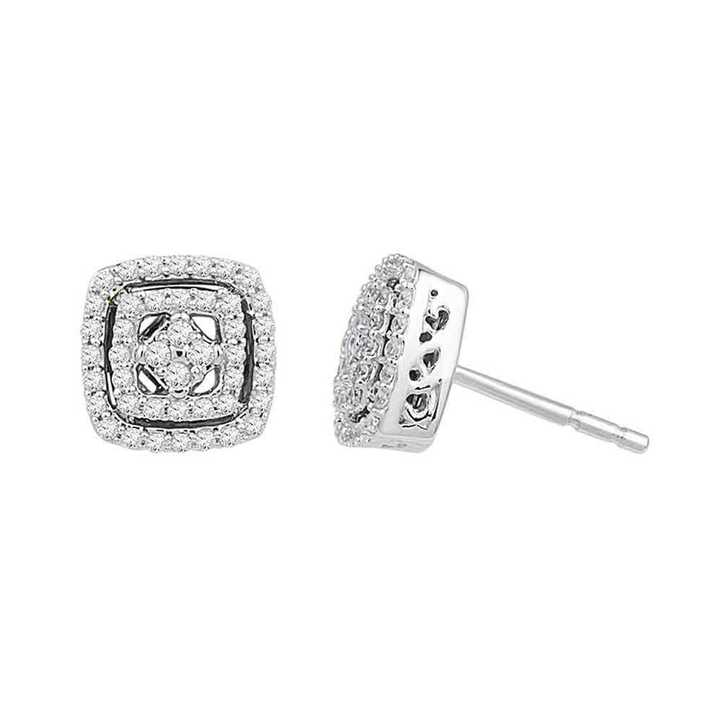 14k White Gold Round Diamond Square Stud Earrings 3/8 Cttw