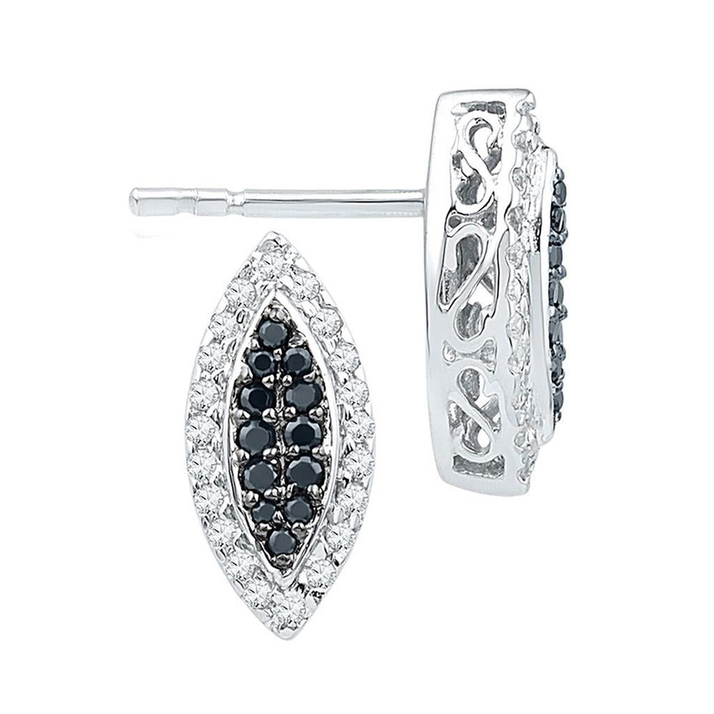 14k White Gold Black Diamond Oval Cluster Earrings 1/3 Cttw