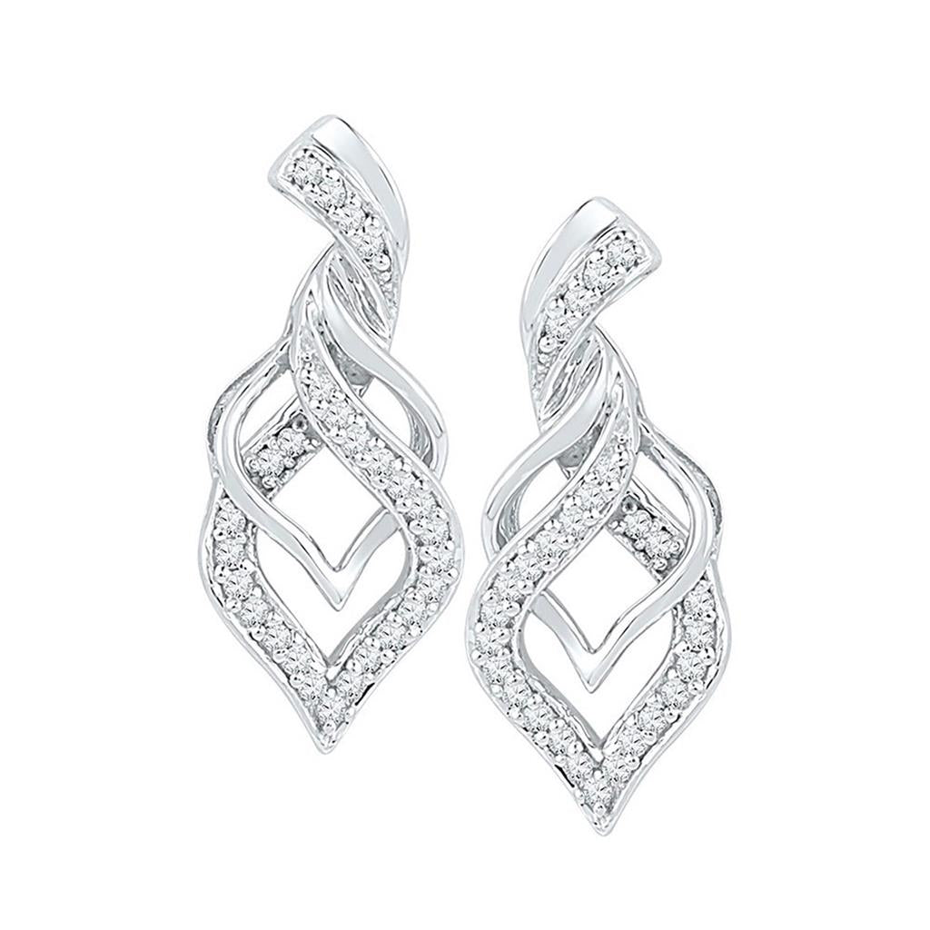 14k White Gold Round Diamond Twist Spade Stud Earrings 1/5 Cttw