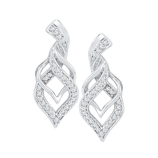 14k White Gold Round Diamond Twist Spade Stud Earrings 1/5 Cttw