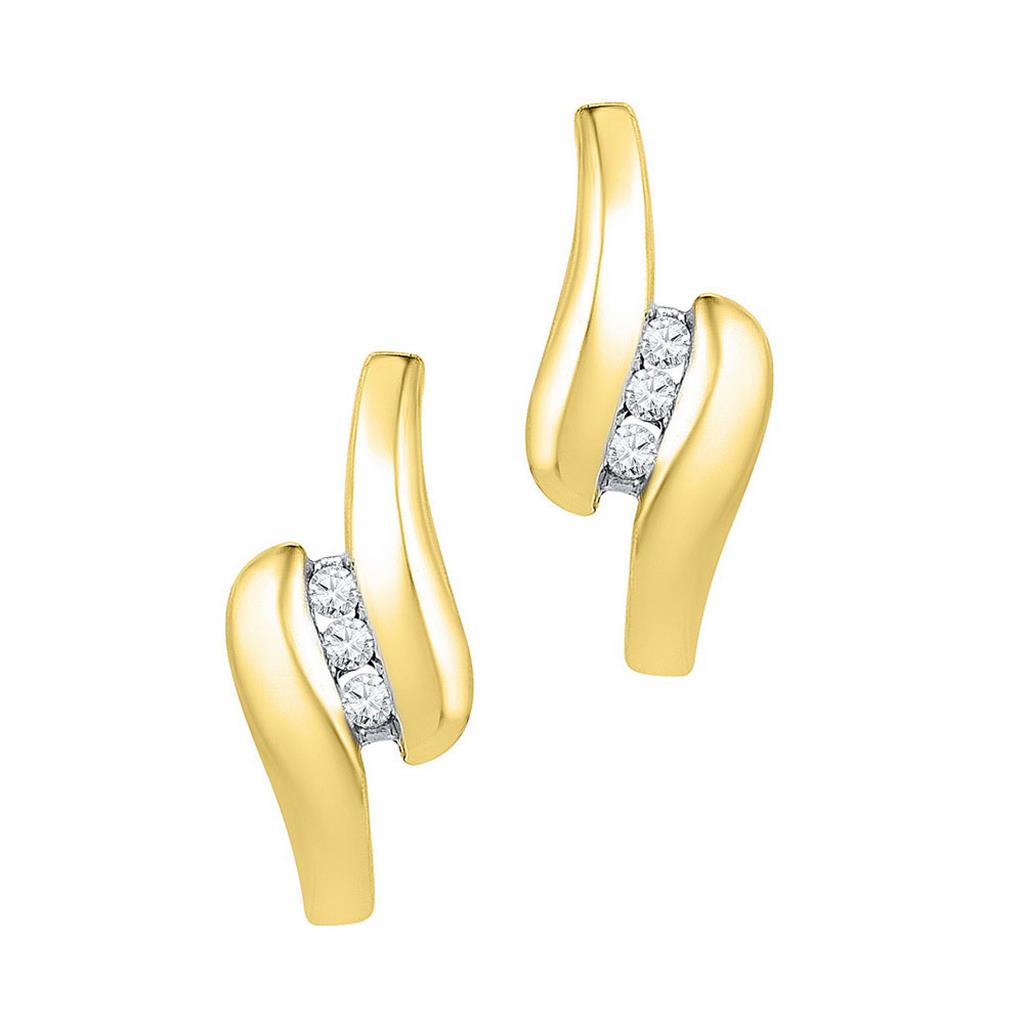 10k Yellow Gold Round Diamond J Hoop Earrings 1/8 Cttw