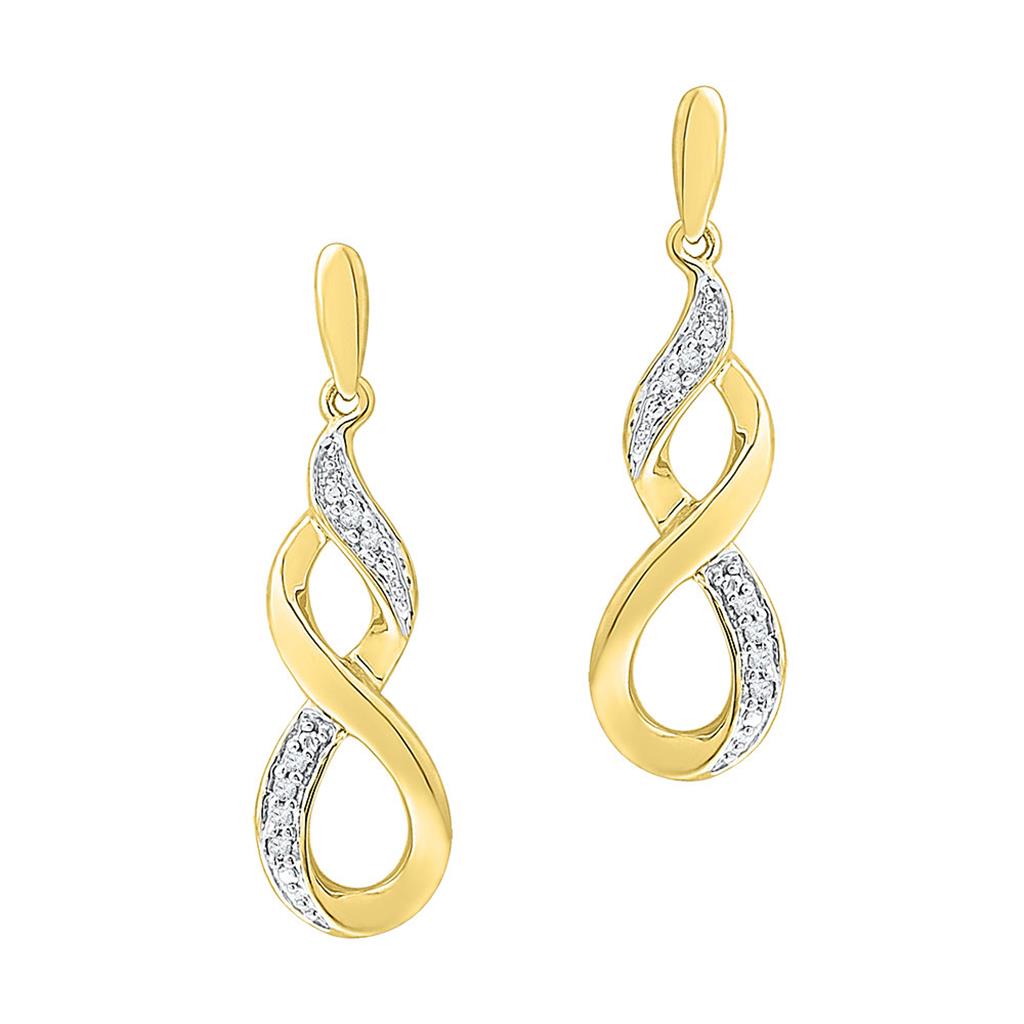 10k Yellow Gold Round Diamond Infinity Dangle Earrings 1/20 Cttw