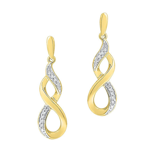 10k Yellow Gold Round Diamond Infinity Dangle Earrings 1/20 Cttw