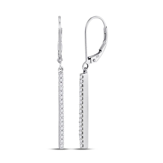 14k White Gold Round Diamond Stick Dangle Earrings 1/4 Cttw