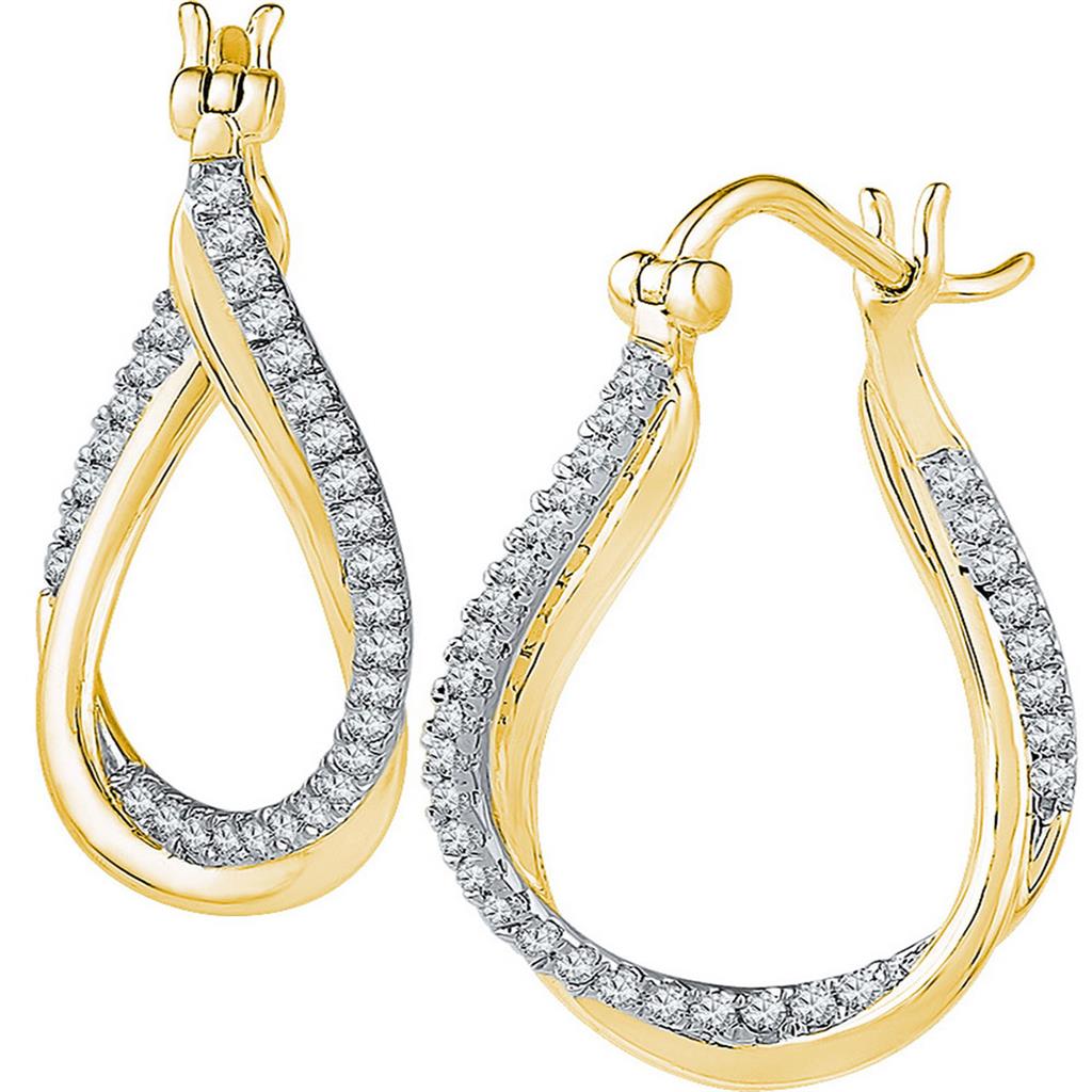 10k Yellow Gold Round Diamond Oval Hoop Earrings 1/2 Cttw