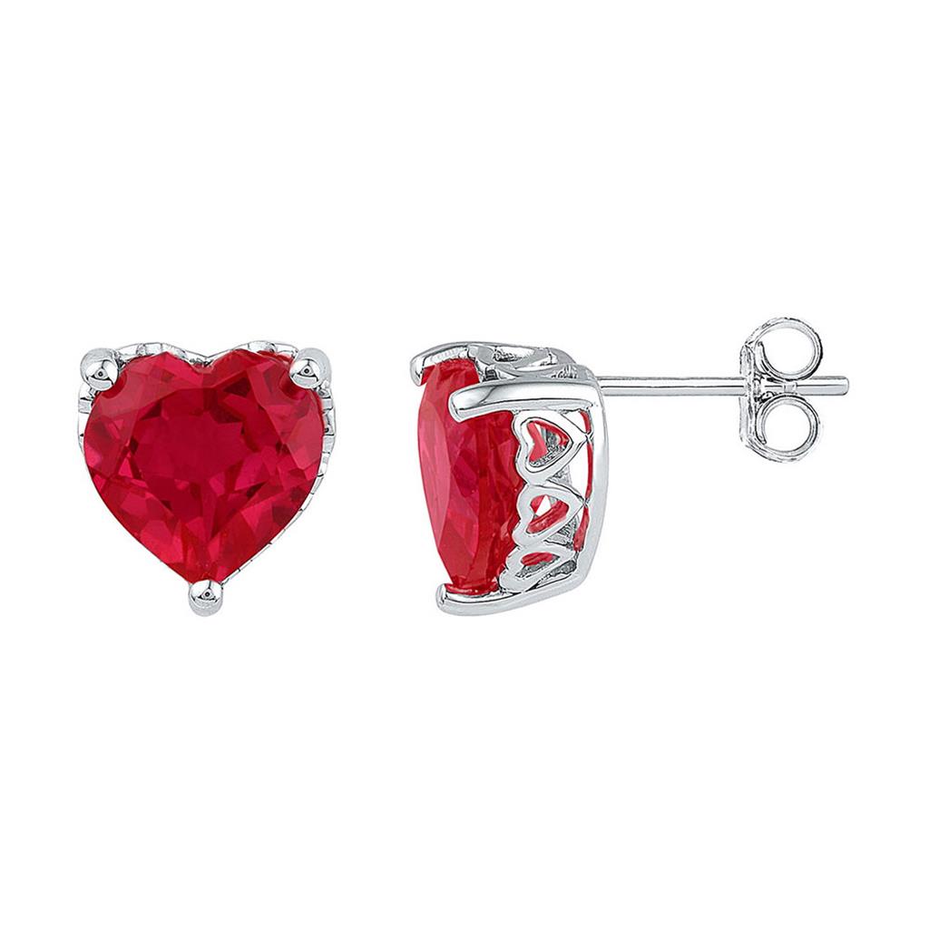 14k White Gold Heart Created Ruby Heart Stud Earrings 7 Cttw