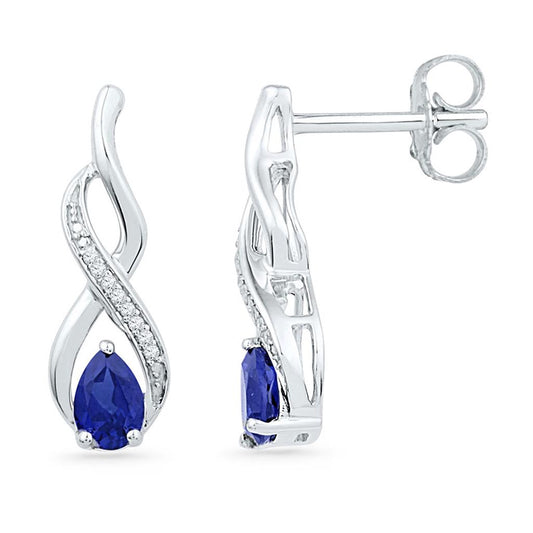 14k White Gold Pear Created Blue Sapphire Diamond Stud Earrings 1 Cttw