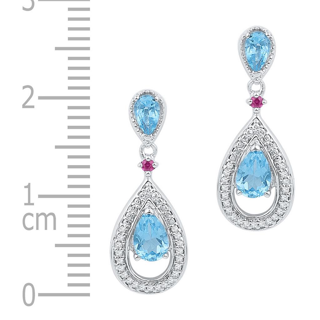 14k White Gold Oval Created Blue Topaz Diamond Dangle Earrings 1-5/8 Cttw