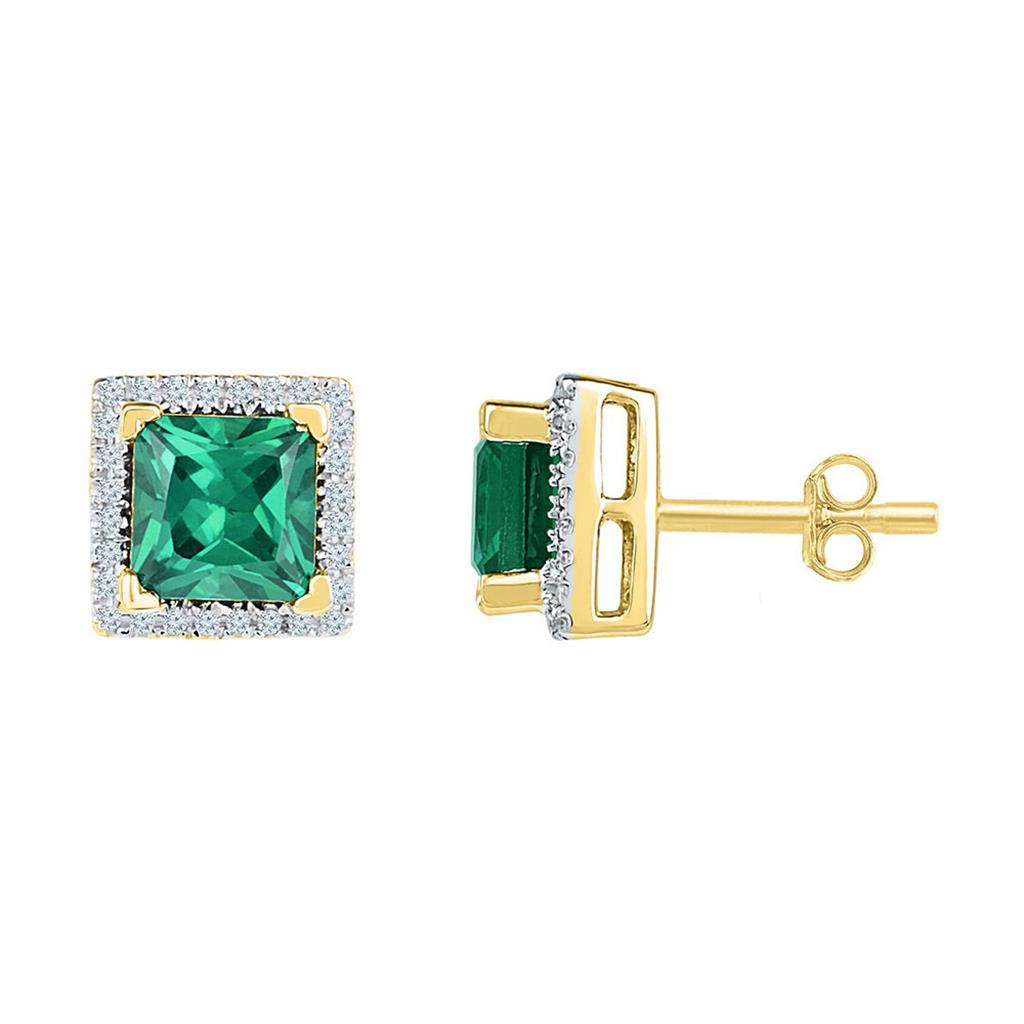 10k Yellow Gold Princess Created Emerald Solitaire Earrings 1-3/4 Cttw