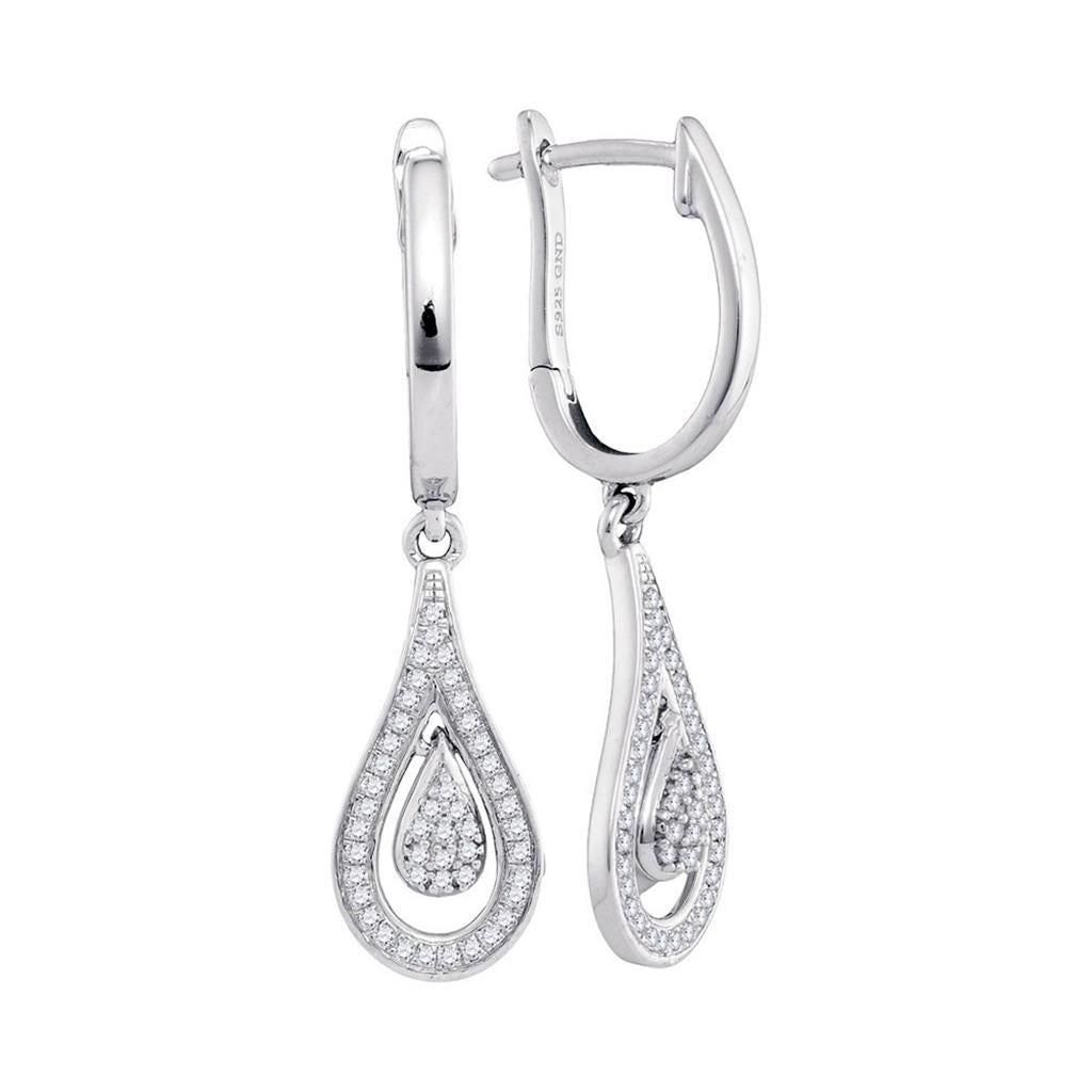 14k White Gold Round Diamond Cluster Teardrop Dangle Earrings 1/5 Cttw