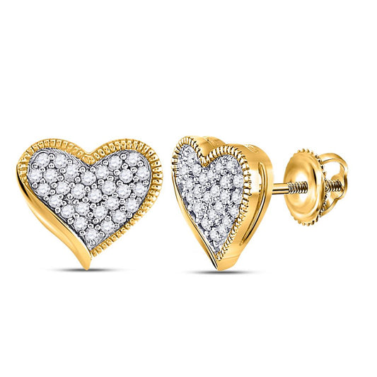 10k Yellow Gold Round Diamond Heart Earrings 1/5 Cttw