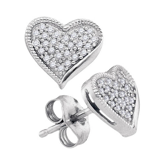 14k White Gold Round Diamond Heart Earrings 1/5 Cttw